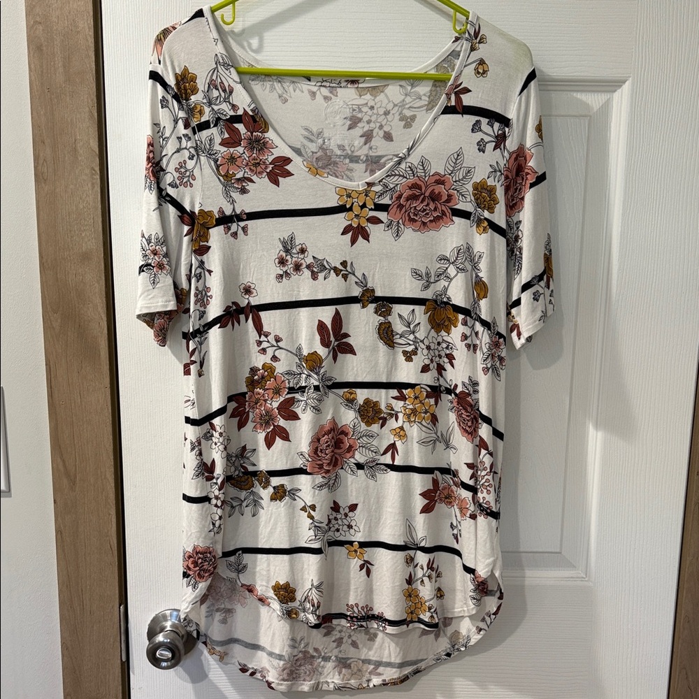 Maurices Floral Stripe Short Sleeve Top